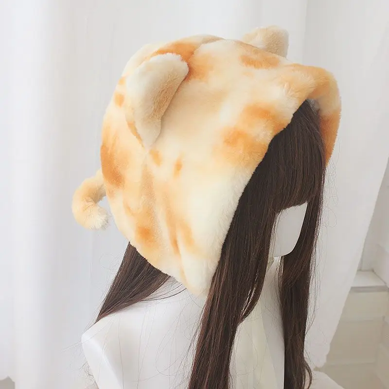 Warm-keeping ear protection hat for cat, tricolor cat, furry tabby cat lolita, cute winter hat girl