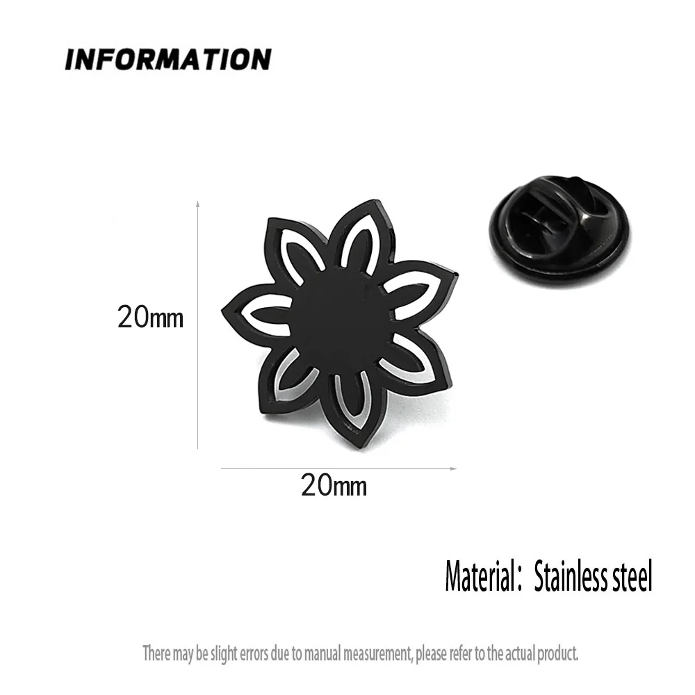 해바라기 할로우 금도금 배지, 남성용 세트 브로치, 블랙 라펠 핀, 의류 액세서리 세트, 남자친구 선물