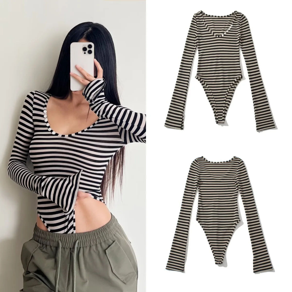 

Женские модные полосатые боди Pure Desire, облегающий облегающий топ для похудения с длинными рукавами, сексуальная верхняя одежда для женщин