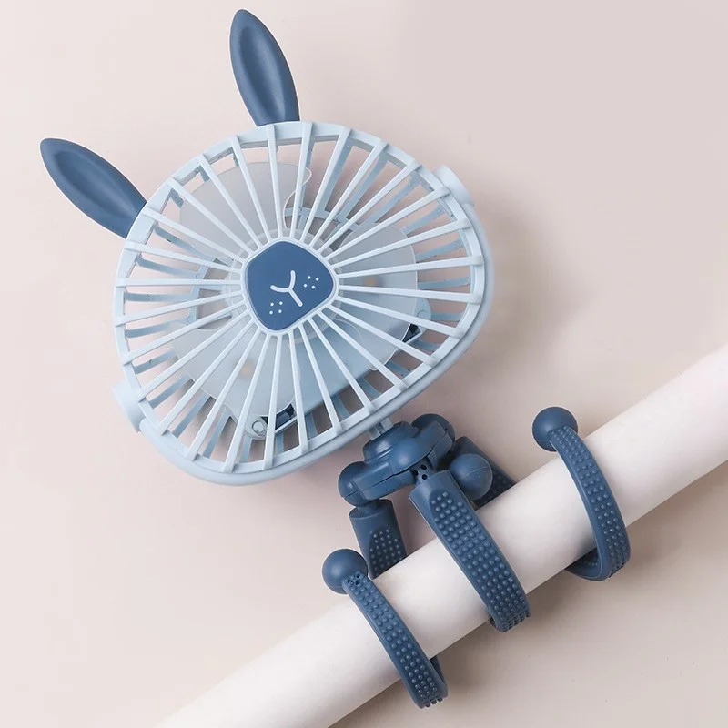 Mini Stroller Fan Baby Bed Car Seat Hanging Winding Fan Warm Night Light Design Portable USB Rechargeable Fan