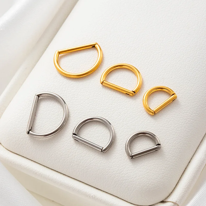 1Piece G23 Titanium Cartilage Hoop Earrings ASTM F136 Titanium D Shape Hinged Segment Clicker Septum Nose Ring Piercing Jewelry