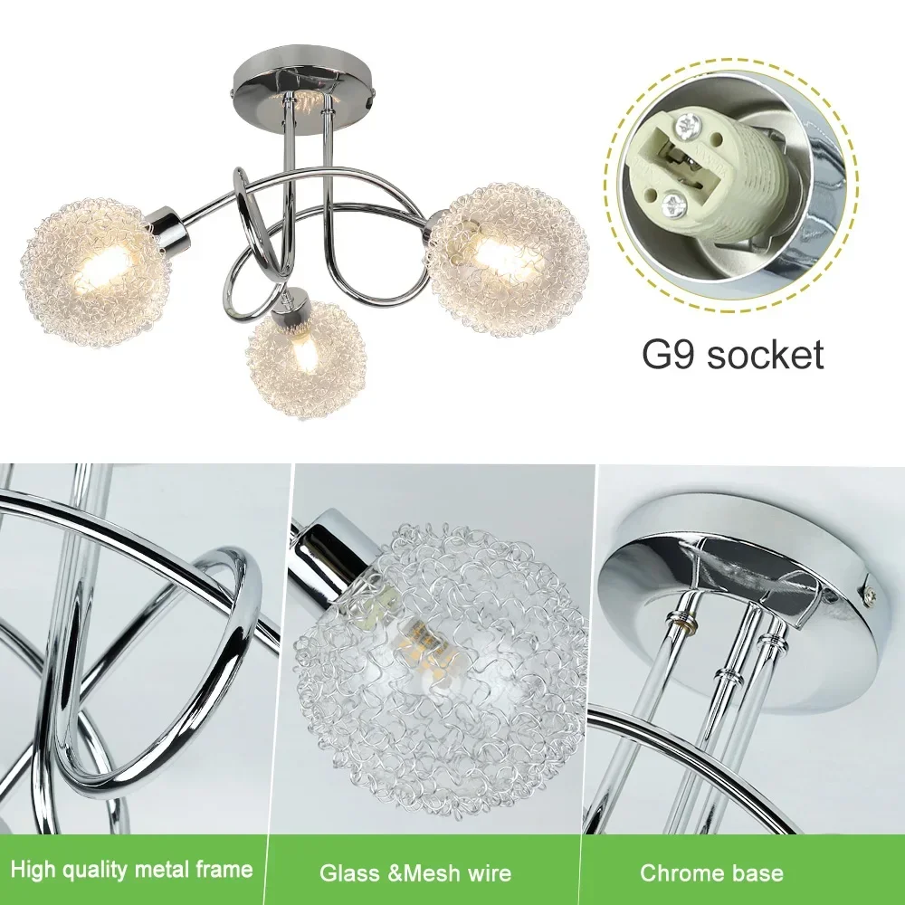 Depuley-Semi Flush Mount Ceiling Light Fixture, Sputnik Chandelier, Globe Wire Shade, Bedroom, Kitchen, Hallway, G9
