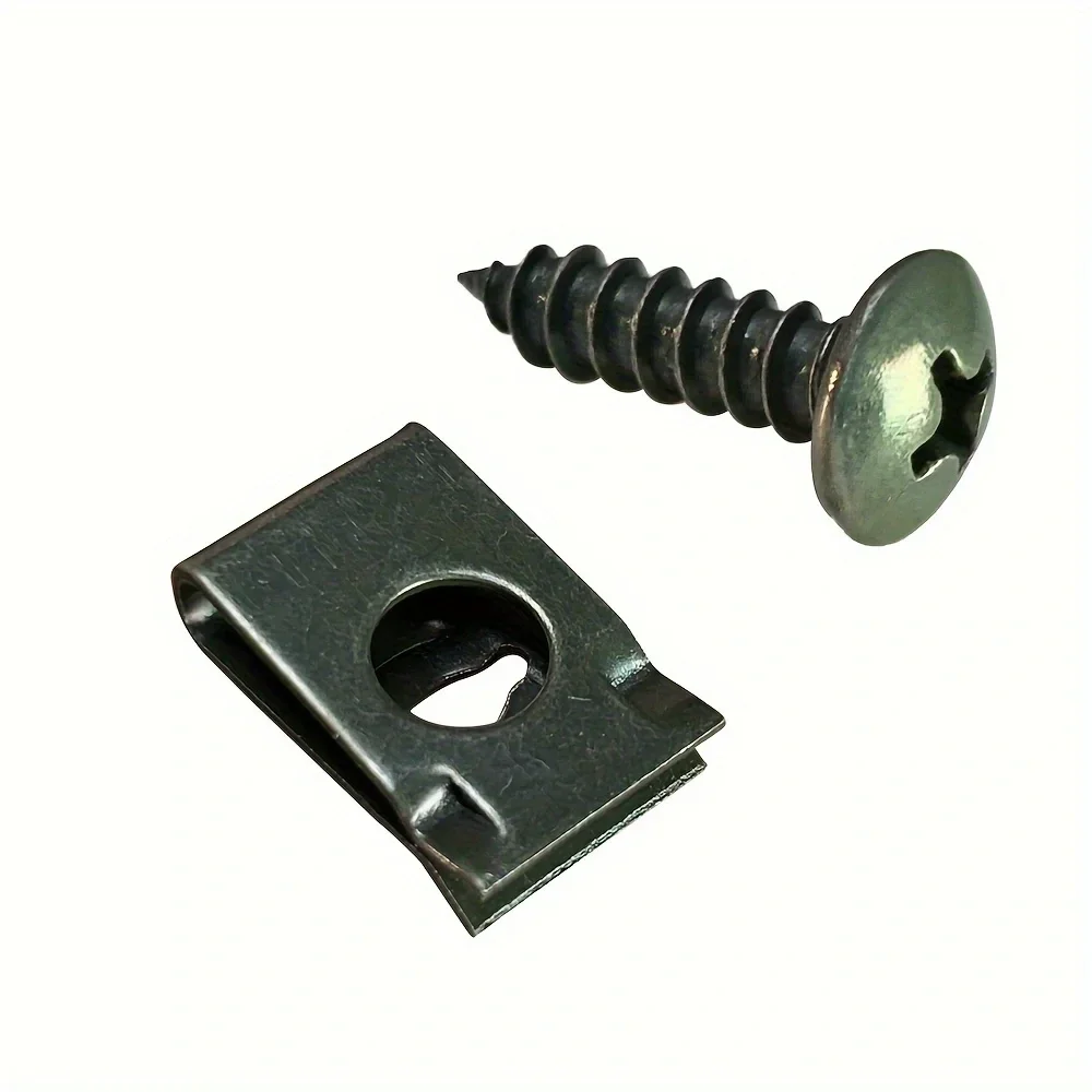 40/100 Stück Motorrad-Clip-Schraubsockel, Bajonett-Clip, Kunststoffabdeckung, Schraubbolzen und U-förmige Clips mit Mutter, Stoßstangenschutz – Detail 6