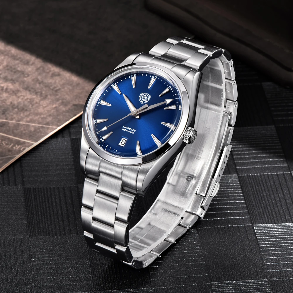 RollsTimi Mens Luxury Automatic Watch For Men Mechanical Wristwatches NH35A Stainless Steel BGW9 10Bar Waterproof Clock Luminous