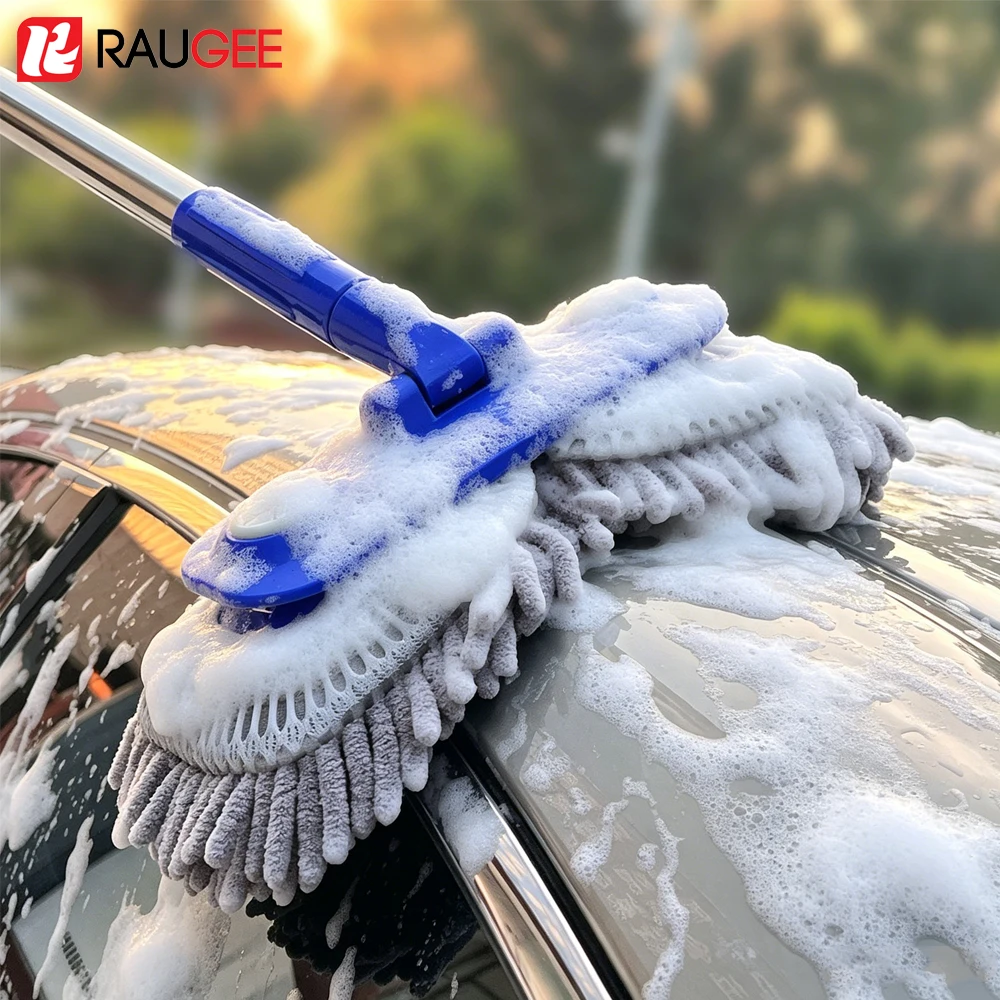 Car Wash Brush Dual-head Car Cleaning Brush Multi-purpose Dry & Wet Use Soft Chenille Mop Window Cleaning Brush Auto Accessories