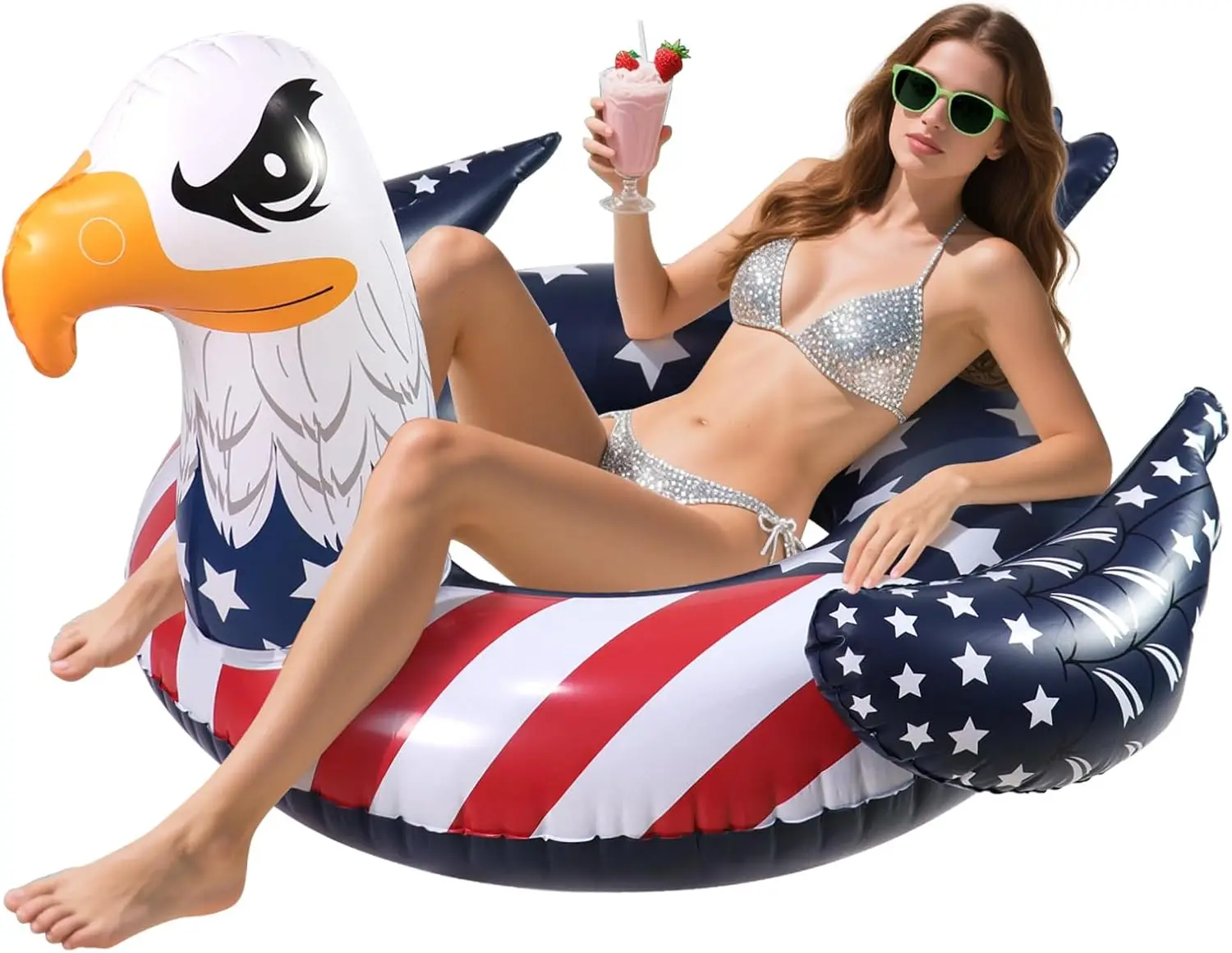 Inflatable Eagle Pool Floats 4th of July Large Floaties Swimming Tube Rings American Flag Design Floating Raft Funny Lake Beach