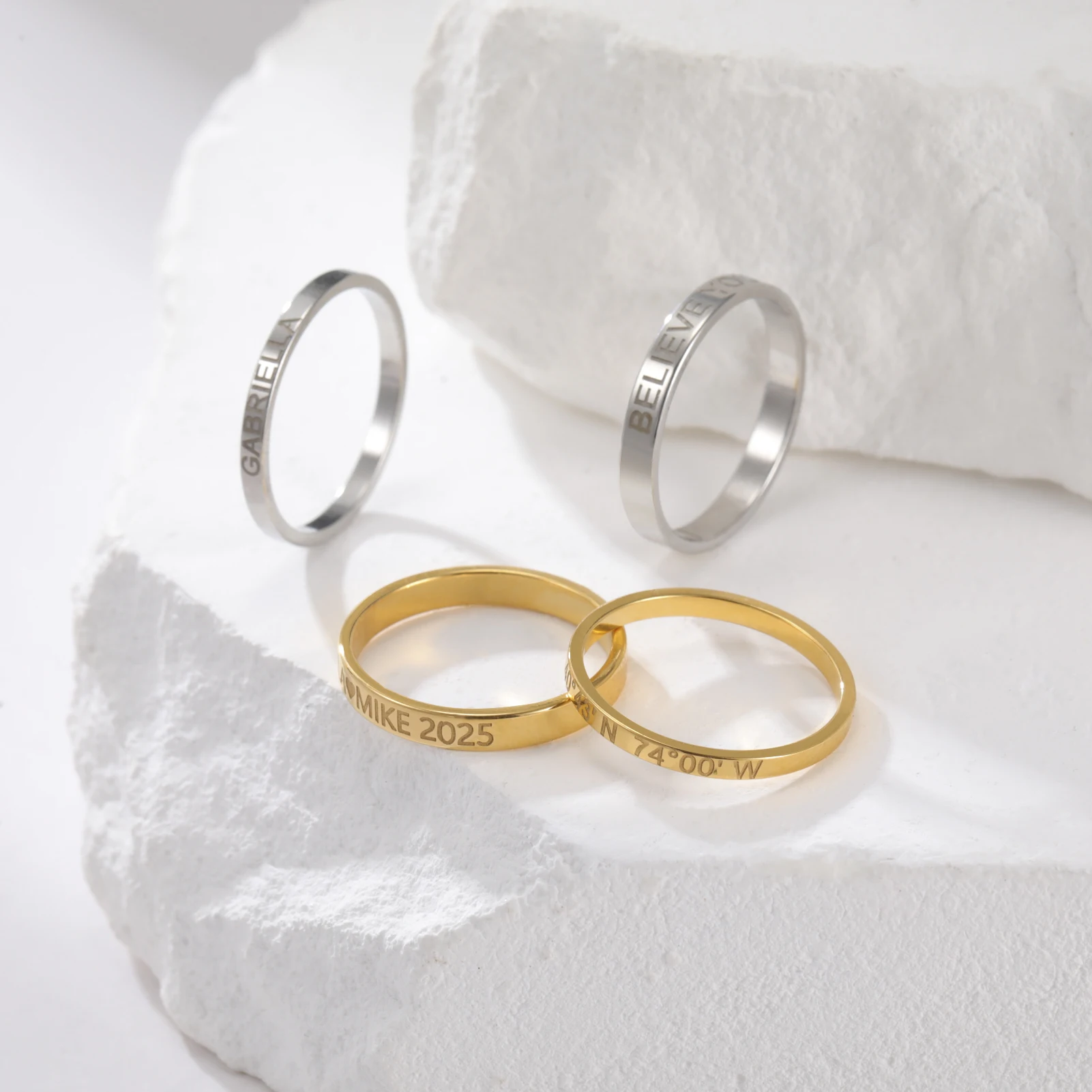COOLTIME Personalisierter individueller Ring für Frauen, Edelstahl, goldfarben, mit Gravur, Namensringe, Jahrestag, Schmuck, Geschenk, Paar, Mutter – Detail 11