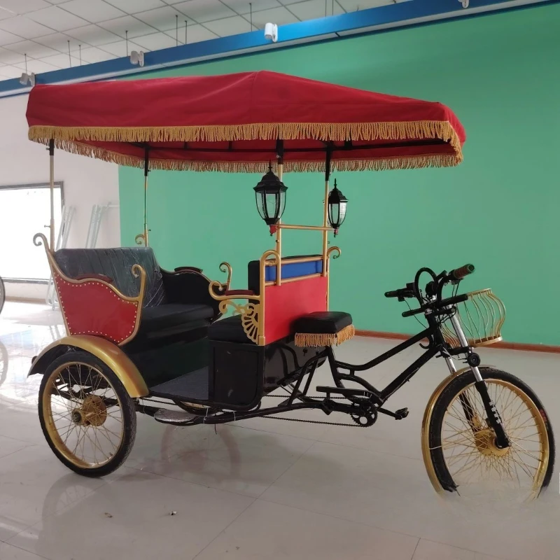 

Electric power sightseeing tricycle, human tricycle rickshaw, ancient city retro pedal, special for sightseeing scenic spots
