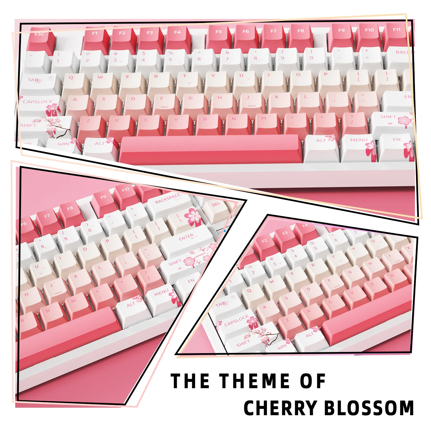 Pink Cherry Blossom Key Caps Mechanical Keyboard Keycaps Cherry Profile 109 Keys PBT Sublimation Compatible with 87 Keyboards