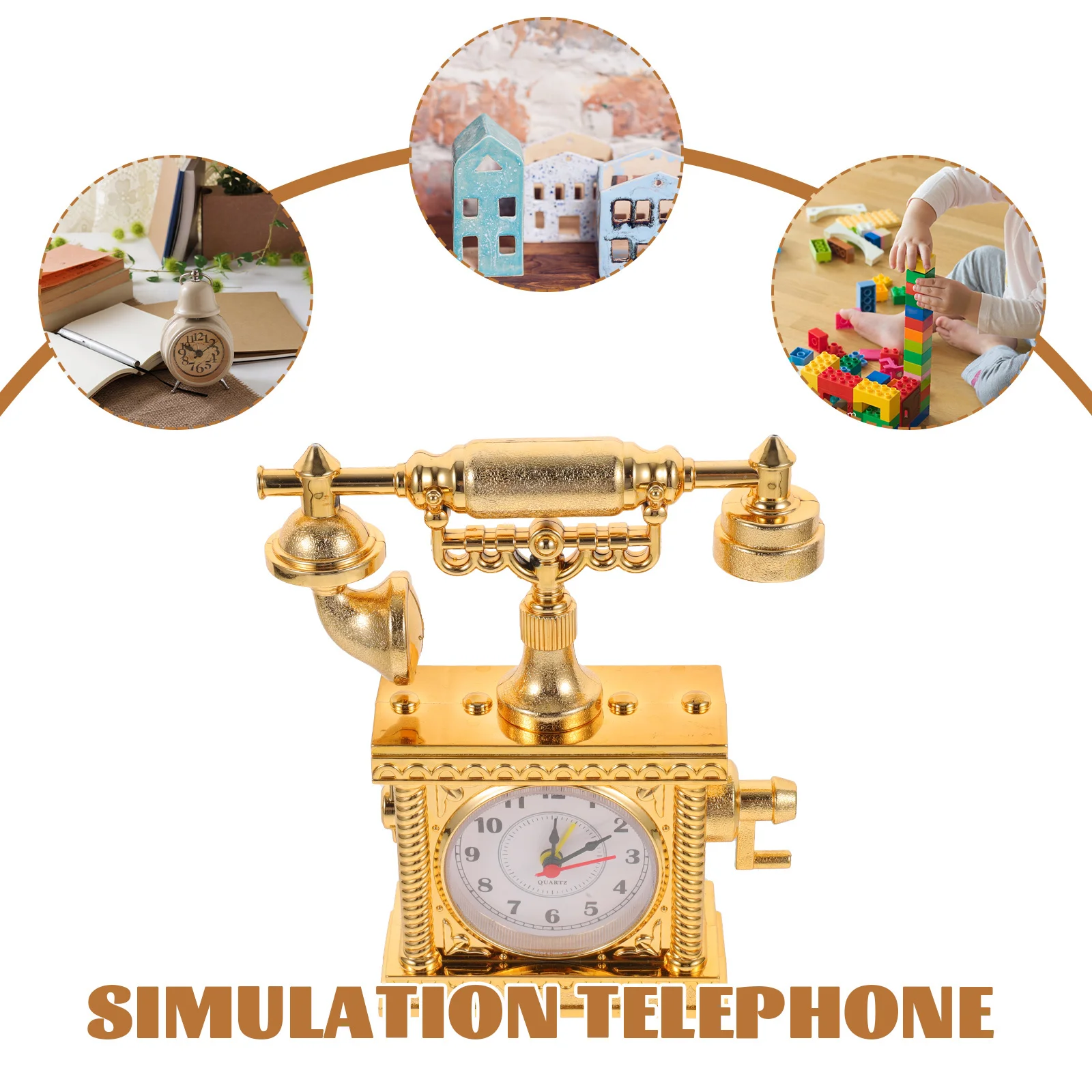 ساعة هاتف ريترو Abs هاتف عتيق للعب الأدوار التفاعل مكتب التعلم ديكور ديكور مكتب المنزل صغير #6