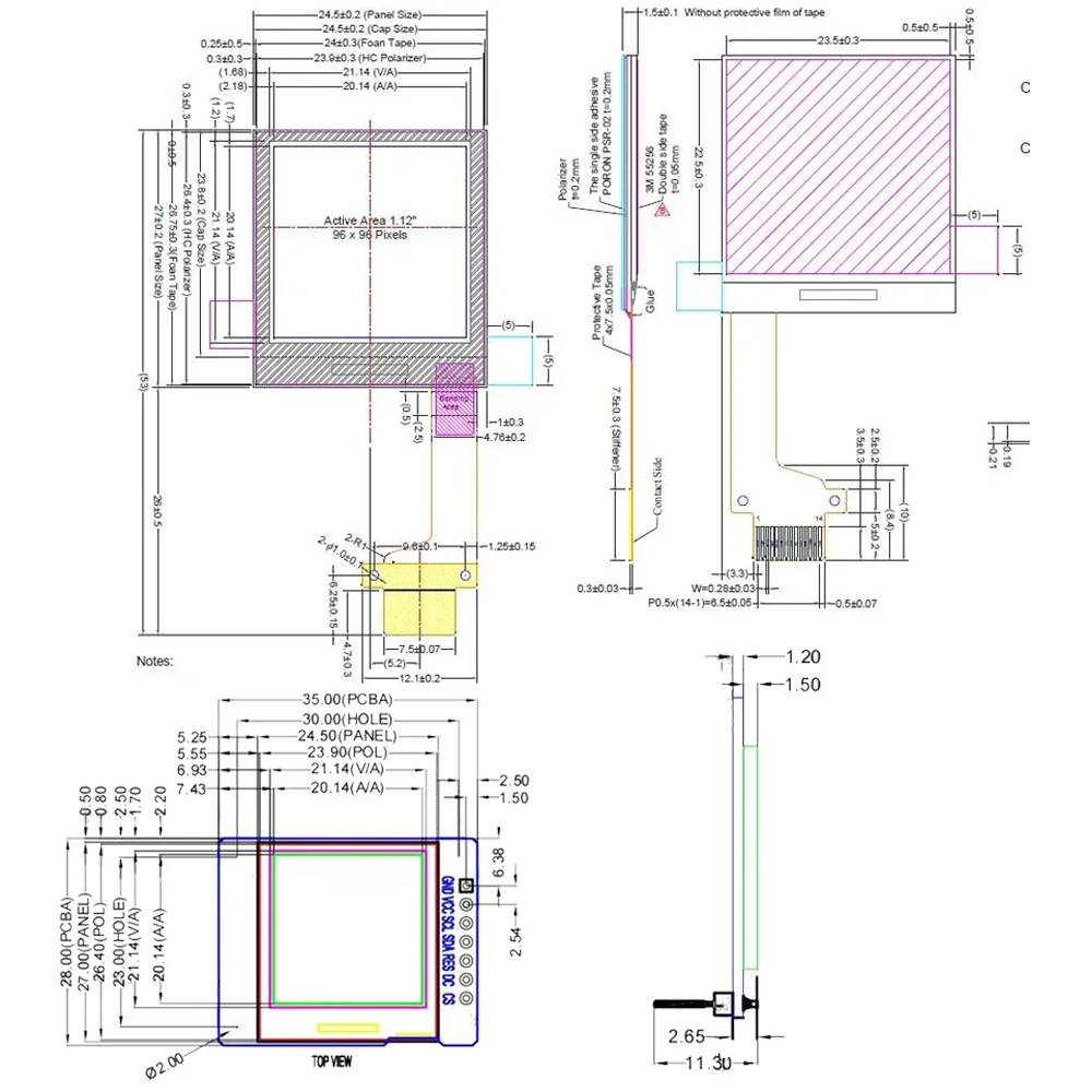 IPS 1.12 بوصة شاشة عرض OLED 14PIN/7PIN 4-SPI واجهة 96*96 دقة شاشة LCD SSD1327Z سائق