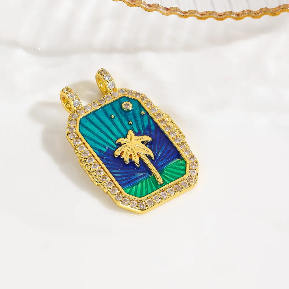 1 Pcs Europe and The United States Vintage Copper Plated 18k Rainbow Love Tarot Card Necklace Pendant Accessories DIY Jewellery