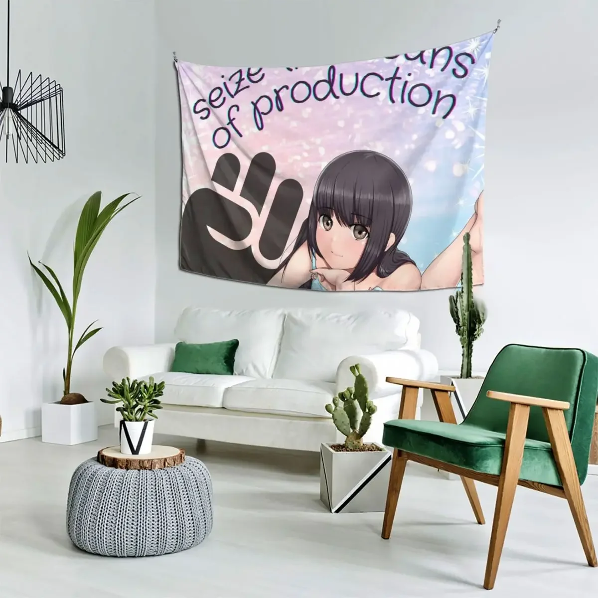 

Seize the Means of Production (Rainbow Sparkle Anime Girl) Tapestry Room Design Tapestry