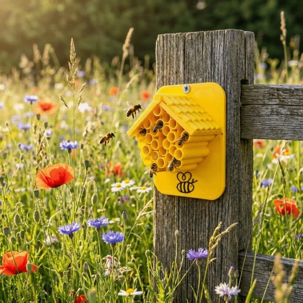 Plastic Garden Bee House Eco-friendly Attracts Pollinators Bee Hotel Safe Haven with Tubes Bee Nesting Houses Garden Decor