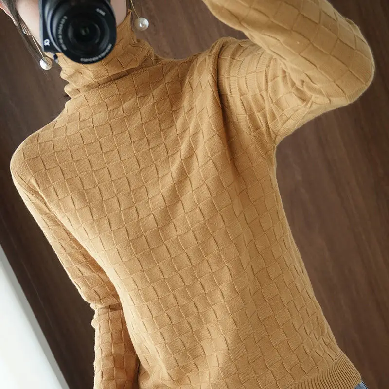 

Fashion Turtleneck Solid Color Knitted All-match Sweaters Women's Clothing 2022 Autumn New Oversized Casual Pullovers Warm Tops