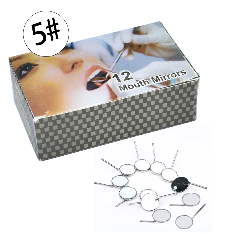 Espejos dentales de acero inoxidable, superficie frontal Premium, Reflector de examen bucal, espejo blanqueador de dientes, 12 unidades por caja