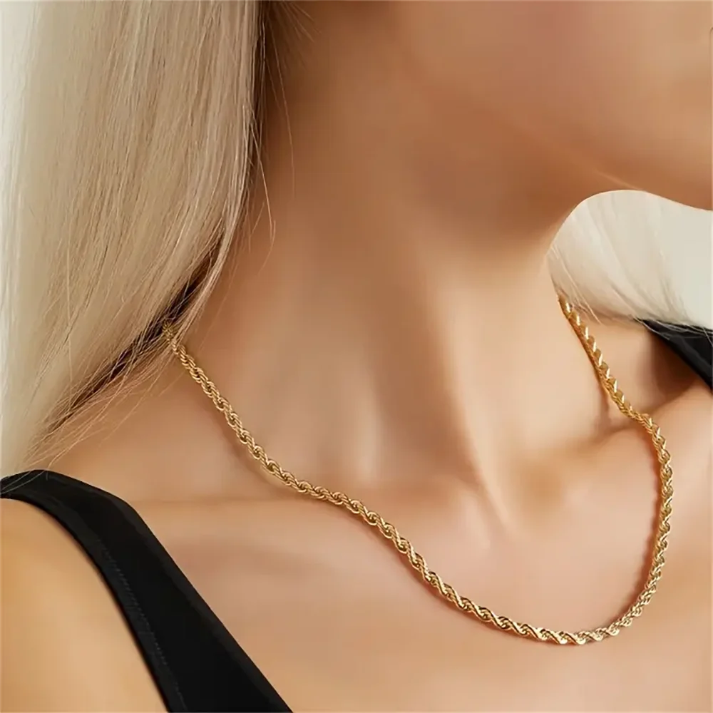 

18K Gold plated 2.8MM Twisted Rope Twist Electroplating Necklace for Men Women 925 Sterling Silver Wedding original Jewelry Gift