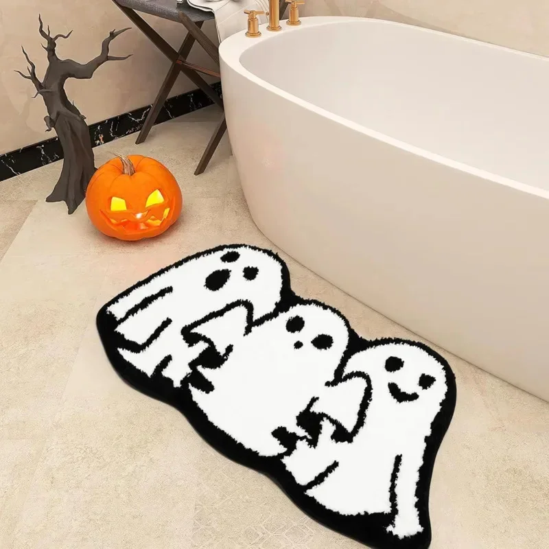 Faux Sheepskin Plush Halloween Ghost Bath Mat Absorbent Quick Dry Non Slip Toilet Entrance Living Room Door Home Rug