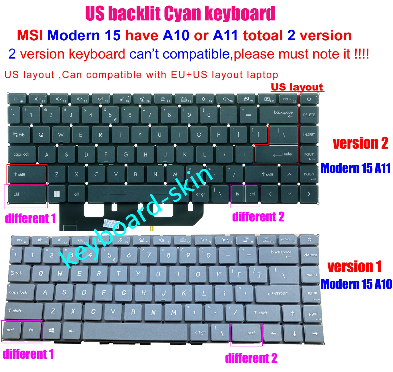 New US backlit keyboard for MSI Modern 15 A10 A10M A10SC A10RB MS-1551 Modern 15 A11 A11M A11MU A11SB MS-1552 laptop