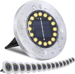 Luces solares de tierra, luz solar impermeable de 16 LED para jardín al aire libre, luces de paisaje para camino, patio, césped, piscina, paso, pasarela