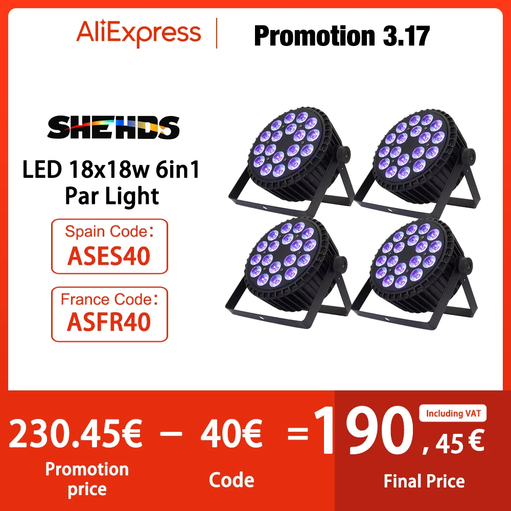 SHEHDS 4 szt. LED ze stopu aluminium płaskie Par 18x12W RGBW/18x18W RGBWA + oświetlenie LED UV DMX512 Disco lampki choinkowe DJ publiczność