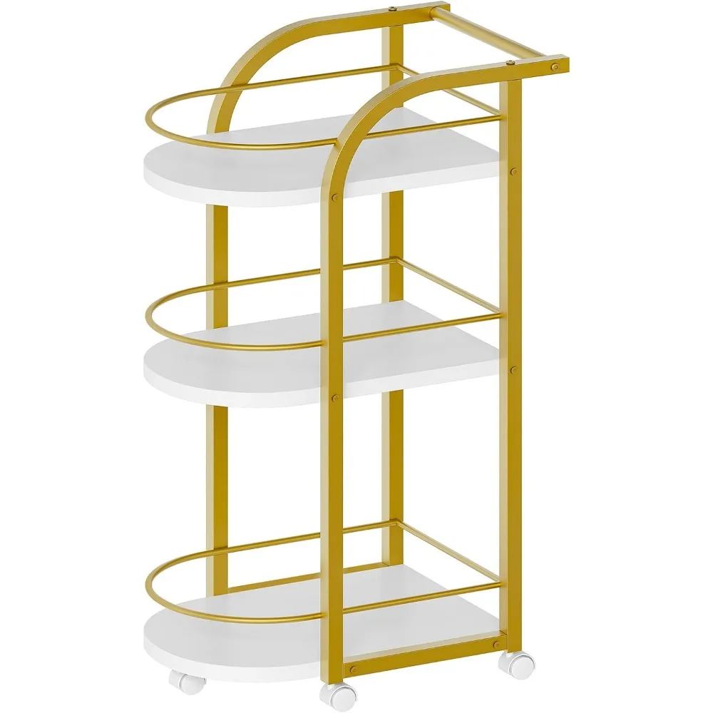 

3-Tier Bar Cart, Home Bar Serving Cart with Fence and Wheels, for Dining Room, Living Room, Garden, Party, White and Gold BC06DW