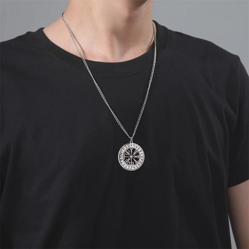 Vintage Men Chains Viking Rune Compass Pendant Necklace for Men Accessories Amulet Stainless Steel Jewelry Gifts collar hombre