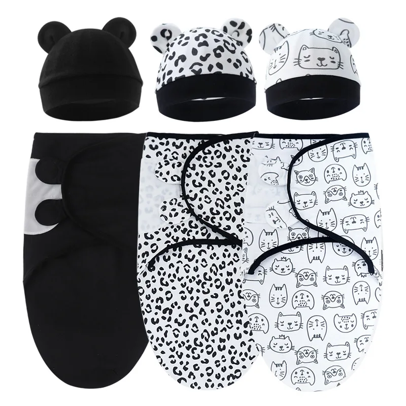2 pezzi 100% cotone morbido regolabile fasciatoio per bambini coperta avvolgente set con cappello per neonato 0-6 mesi coperta per dormire regalo per bambini