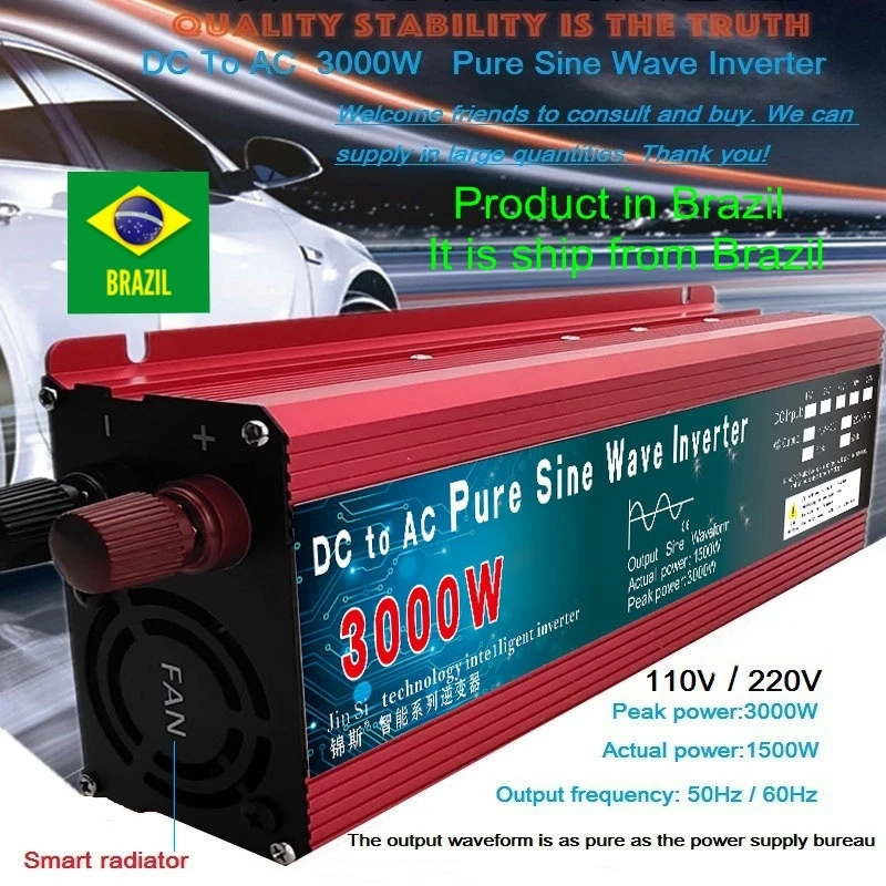 Jin si inversor de onda senoidal pura dc 12v 24v para ac 110v 220v 3000w 1500w conversor de banco de potência portátil casa inversor solar