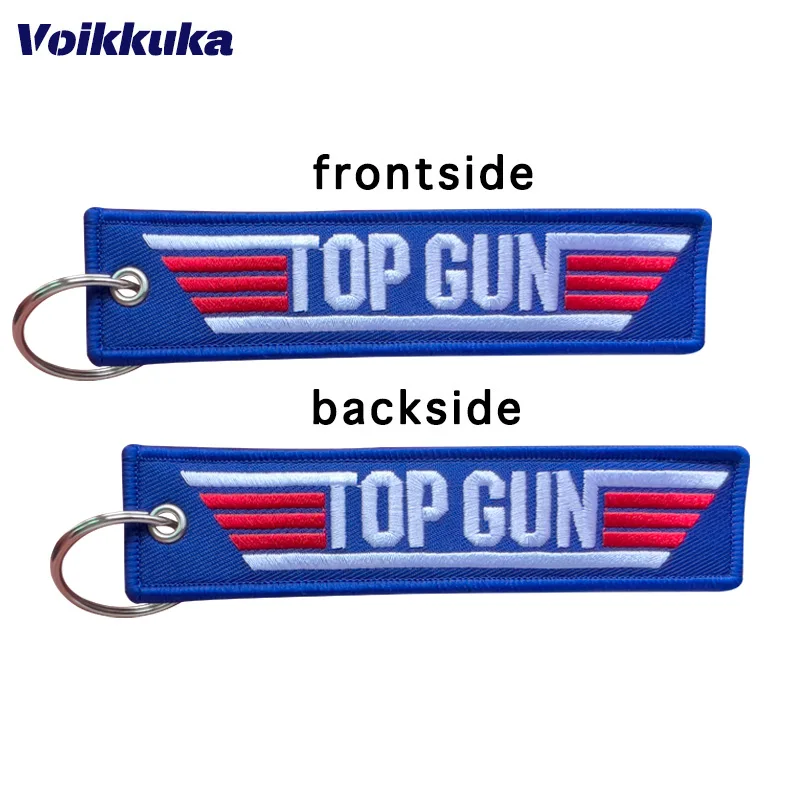 1PC 2 pièces 3 pièces 3 paquets vente Top Gun des deux côtés broderie étiquette bleue étiquette personnalisée porte-clés moto clé accessoires