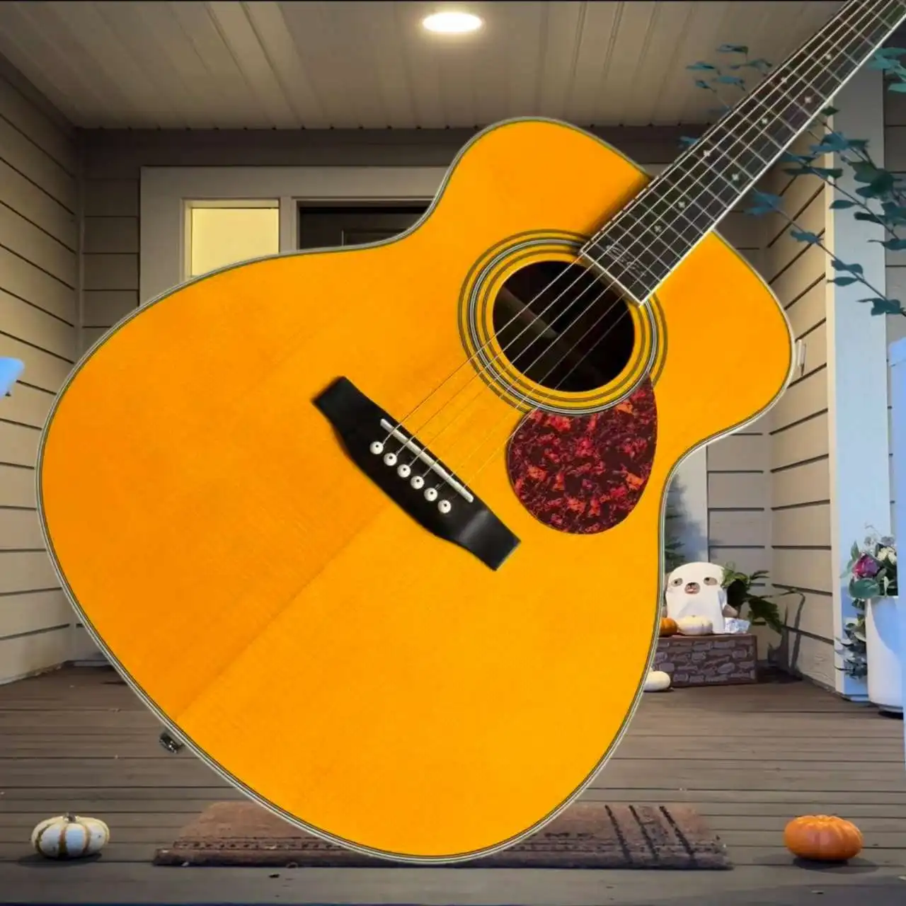 OM28 Acoustic Guitar Natural Spruce Rosewood Star Inlay Tortoise Pickguard Rich Bass Warm Tone Fingerstyle Strumming Pro Players