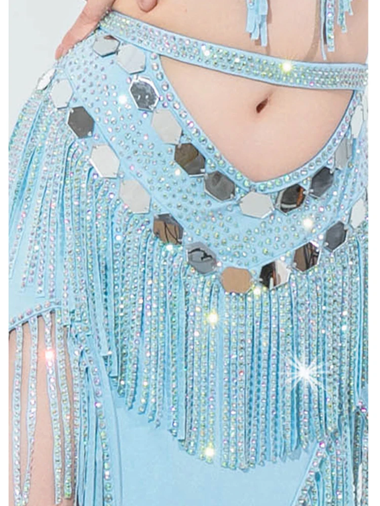 Strass-BH-Rock-Set, professionelle Wettbewerbs-Popsong-Outfits mit Fransen, elegantes ägyptisches Bauchtanzkostüm für Damen