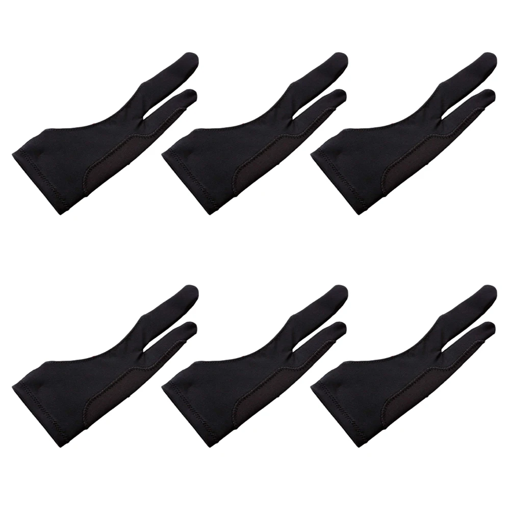 

6pcs Gloves Artist Black Two Finger Sketching Anti Gloves Touch Tablet Drawing Graphics Supplies