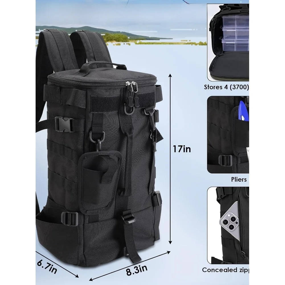 Large Capacity Waterproof Fishing Backpack Oxford Cloth Multi Functional Tackle Bag With Rod Storage For Outdoor Angler Parts