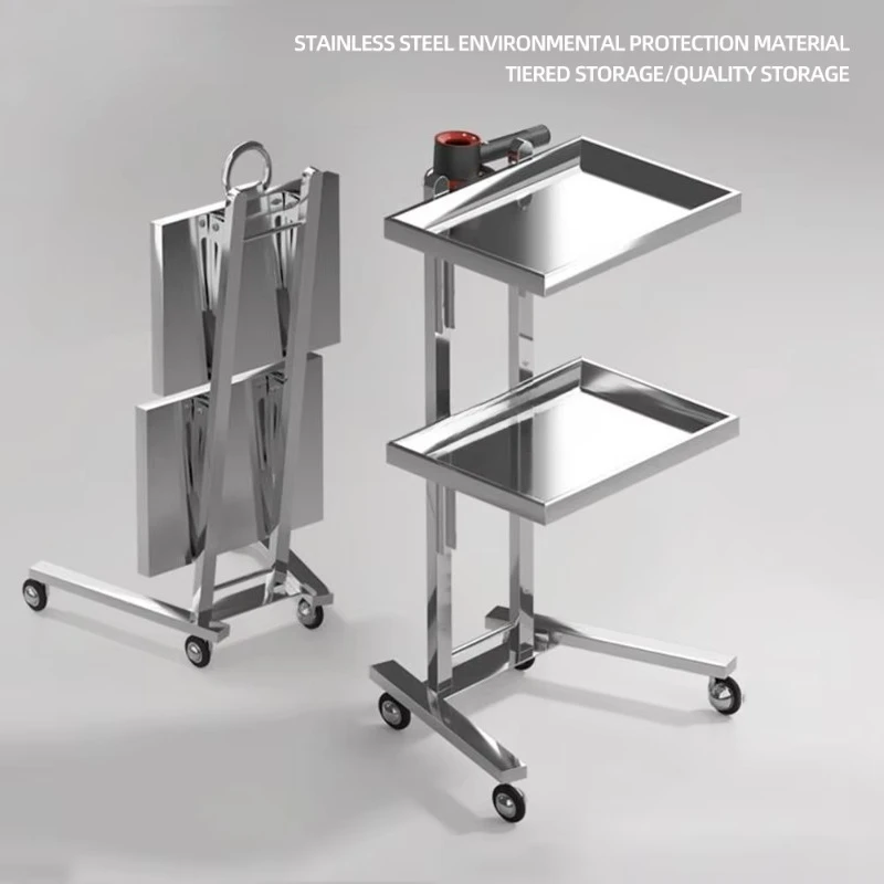 Stainless Steel Foldable Salon Trolley, Special Tool Cart for Beauty & Barber Shop, Hair Salon Use