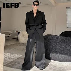 IEFB Niche Design Patchwork Men's Suit Turn-down Collar Pocket Male Blazers Solid Color Straight Wide Leg Pants New Chic 9C4556