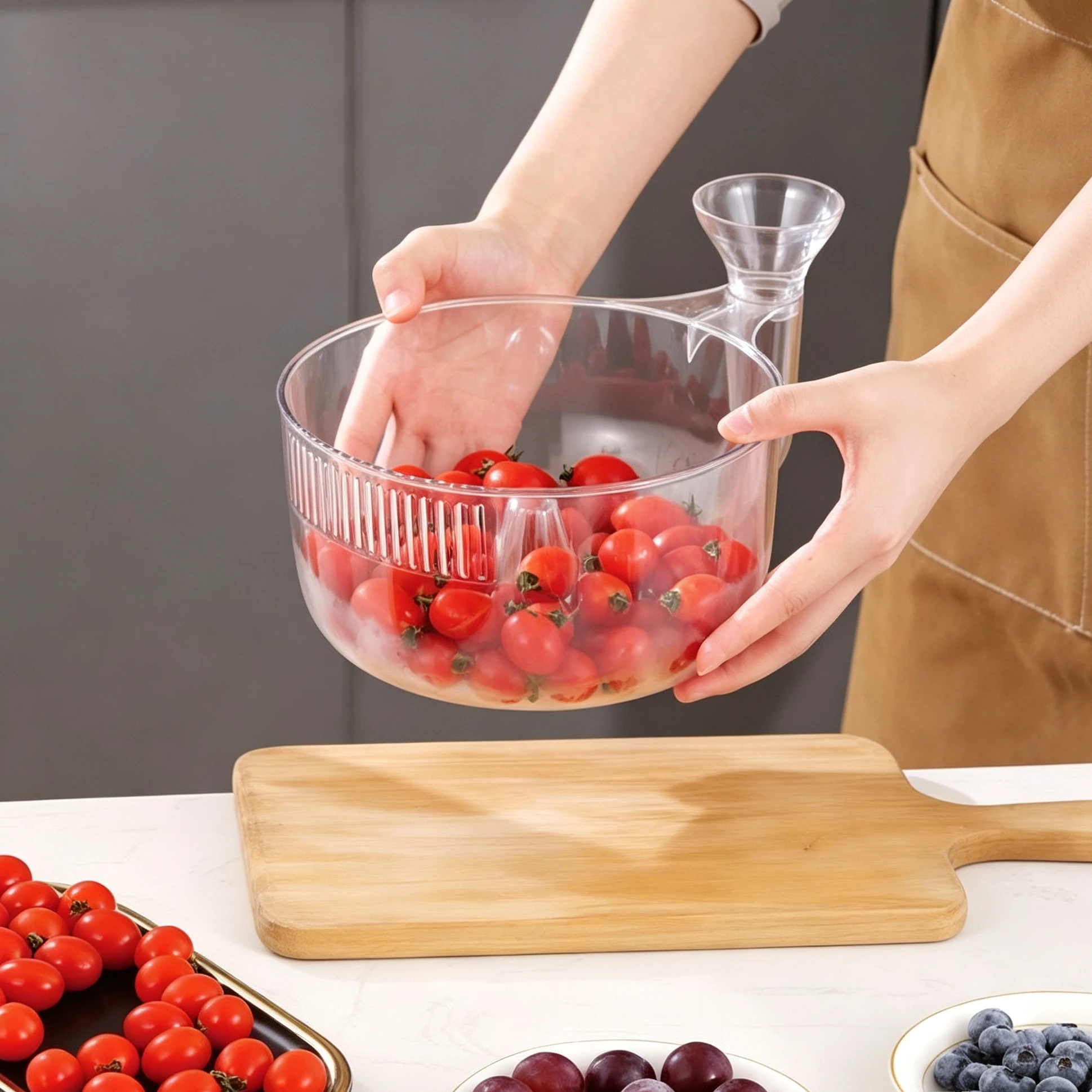 Portable Automatic Fruit Washer Bowl With Strainer Fast Draining Kitchen Colander Rinser Cleaner Berry Washing Basket Kitchen