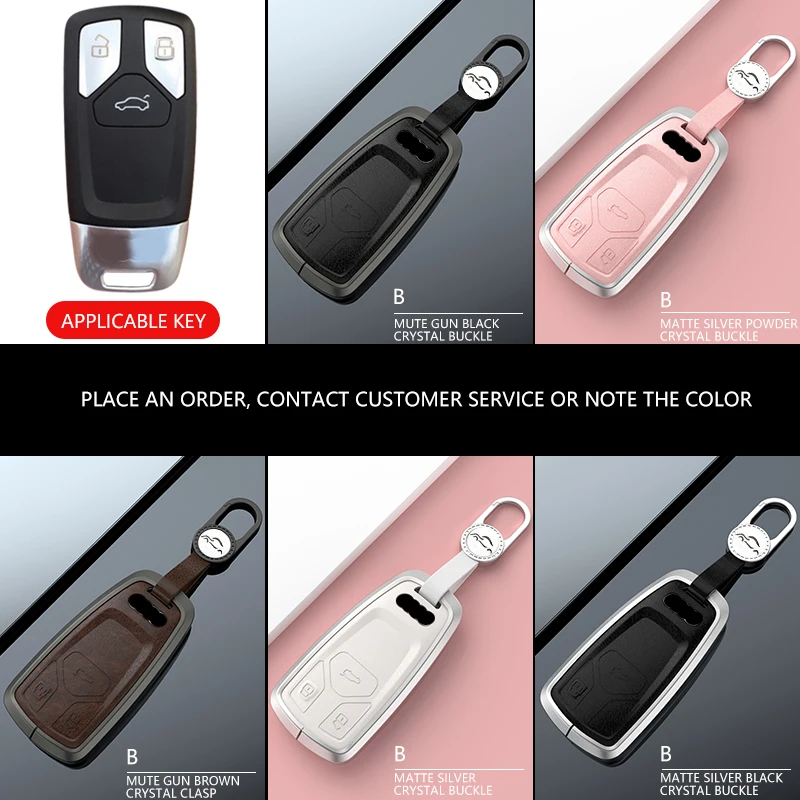 

Car Aluminum Alloy Leather Key Case Cover Holder For Audi A1 A3 A4 A5 A6 A7 A8 Quattro Q3 Q5 Q7 S4 S5 S6 S7 S8 R8 TT Smart Fob