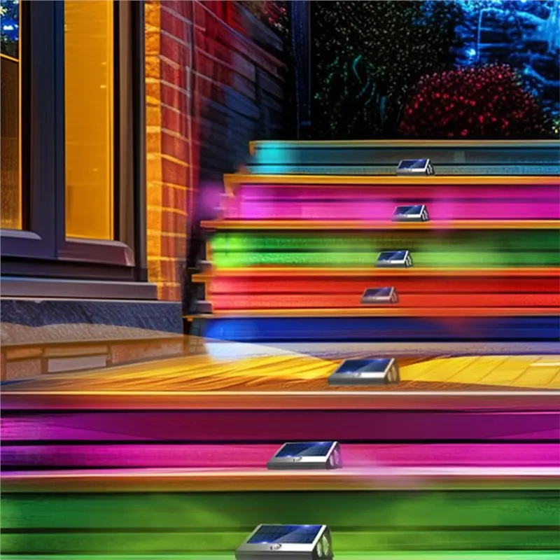 ABUH-Outdoor Decor RGB Double-Sided Solar Motion Sensor Step Lights IP67 Waterproof Deck Lights For Stairs Fence Yard 2 Pack