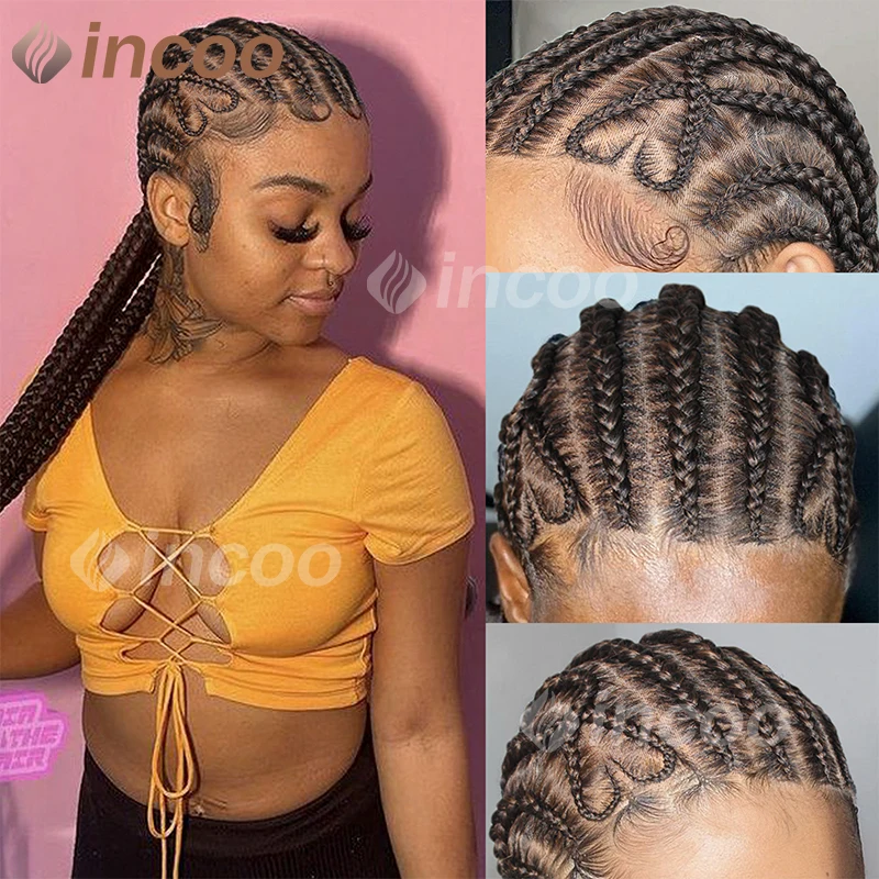 

32 Inch Heart Braided Wigs For Black Women Blonde Synthetic Full Lace Front Cornrows Braided Wig Knotless Jumbo Box Braids Wig