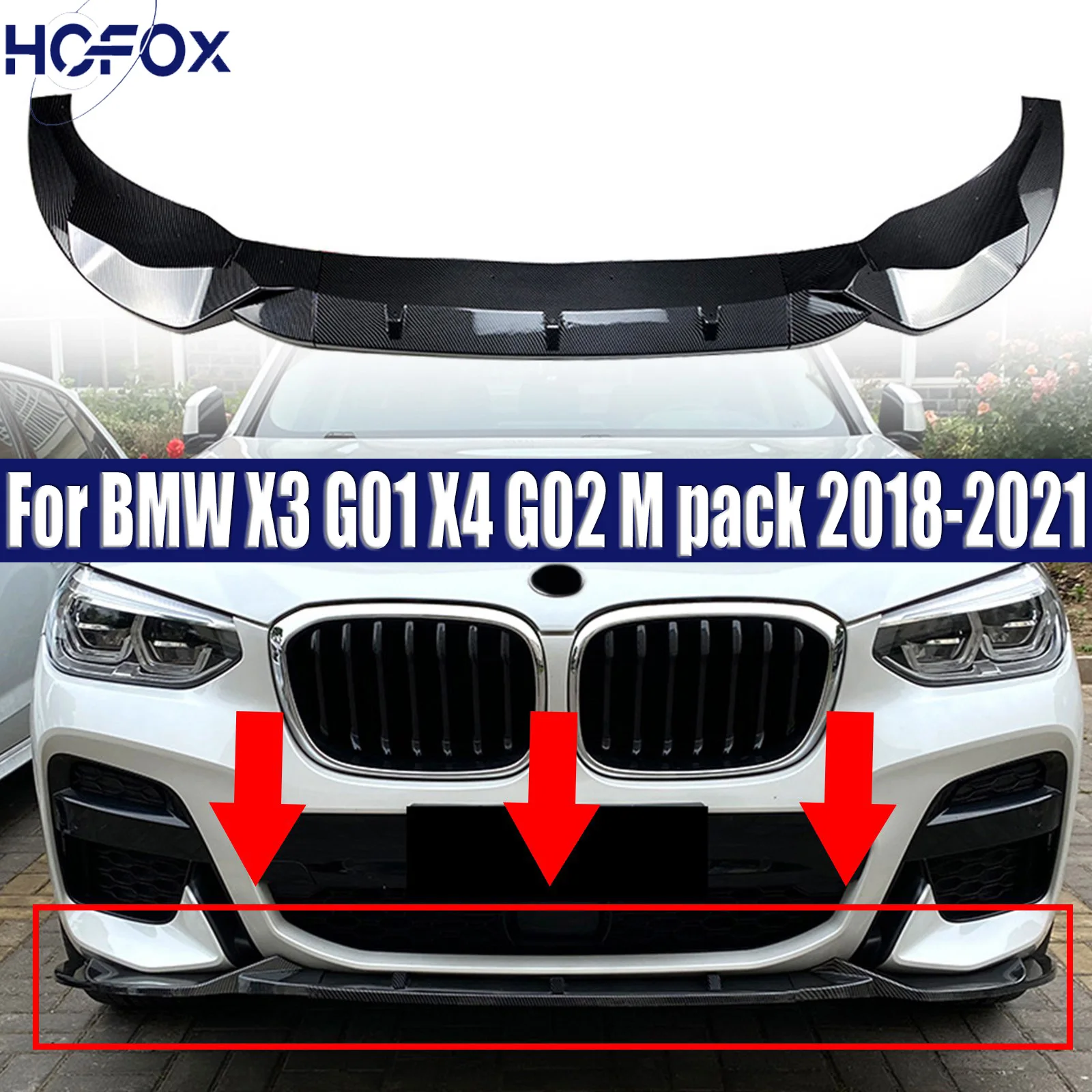 

For BMW X3 G01 X4 G02 M pack 2018-2021 Front Bumper Lip Spoiler Diffuser Splitter Protector Kits