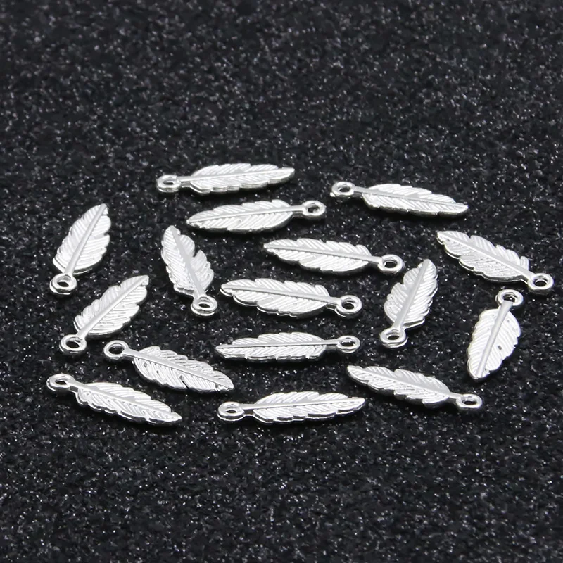 80pcs 5*15mm 9 Color Wholesale MINI Feather Charms New Metal Zinc Alloy Animal Pendant DIY Handmade Craft Makings