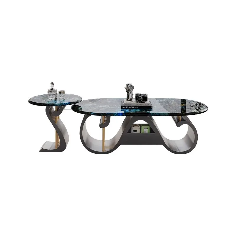 Pure handmade light luxury furniture natural microcrystalline stone oval coffee table combination explosion modern creative