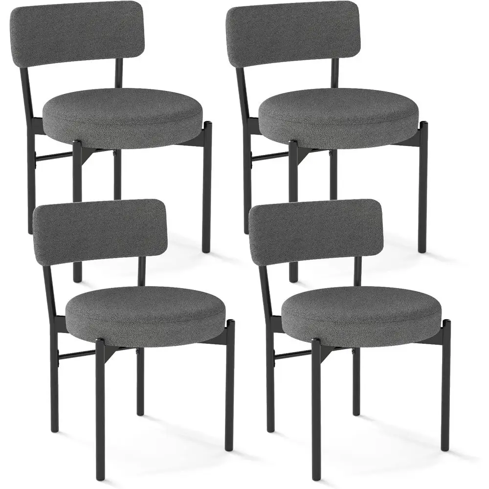 

Set of 4 Upholstered Dining Chairs with Sherpa Fabric, Curved Backrest, Padded Seats, Metal Legs for Kitchen, Dining, Living Roo