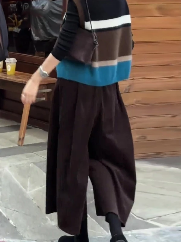 High Waist Corduroy Wide Leg Pants Women's Style Japanese Fashion Autumn 2026 plus Size Versatile Eighteen Pants