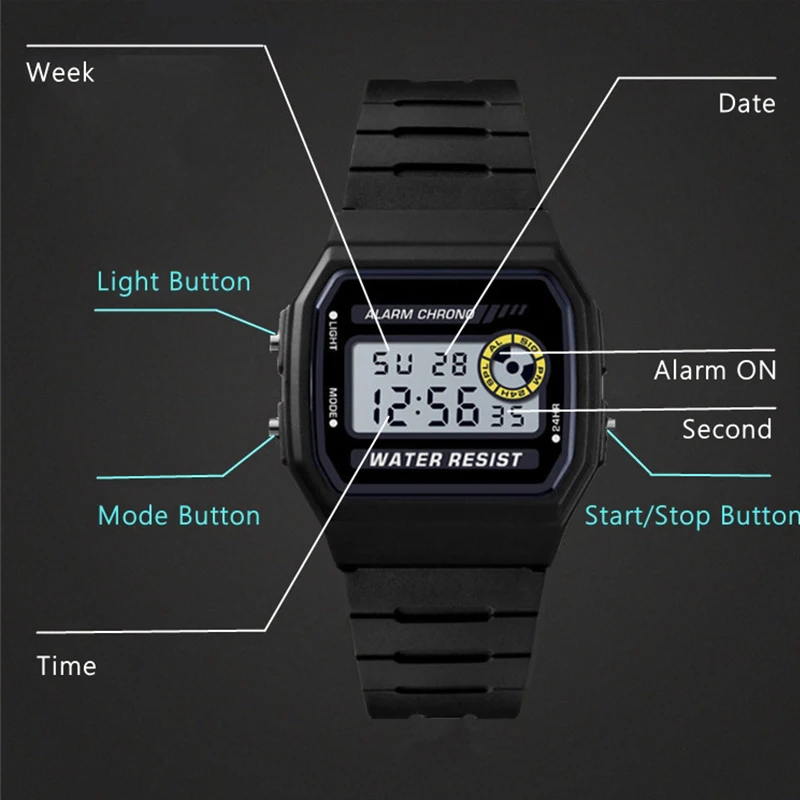 Fashion Simple Sport Electronic Watch Multi-function LED Digital Watches Waterproof PU Strap Alarm Clock Gift For Women Men