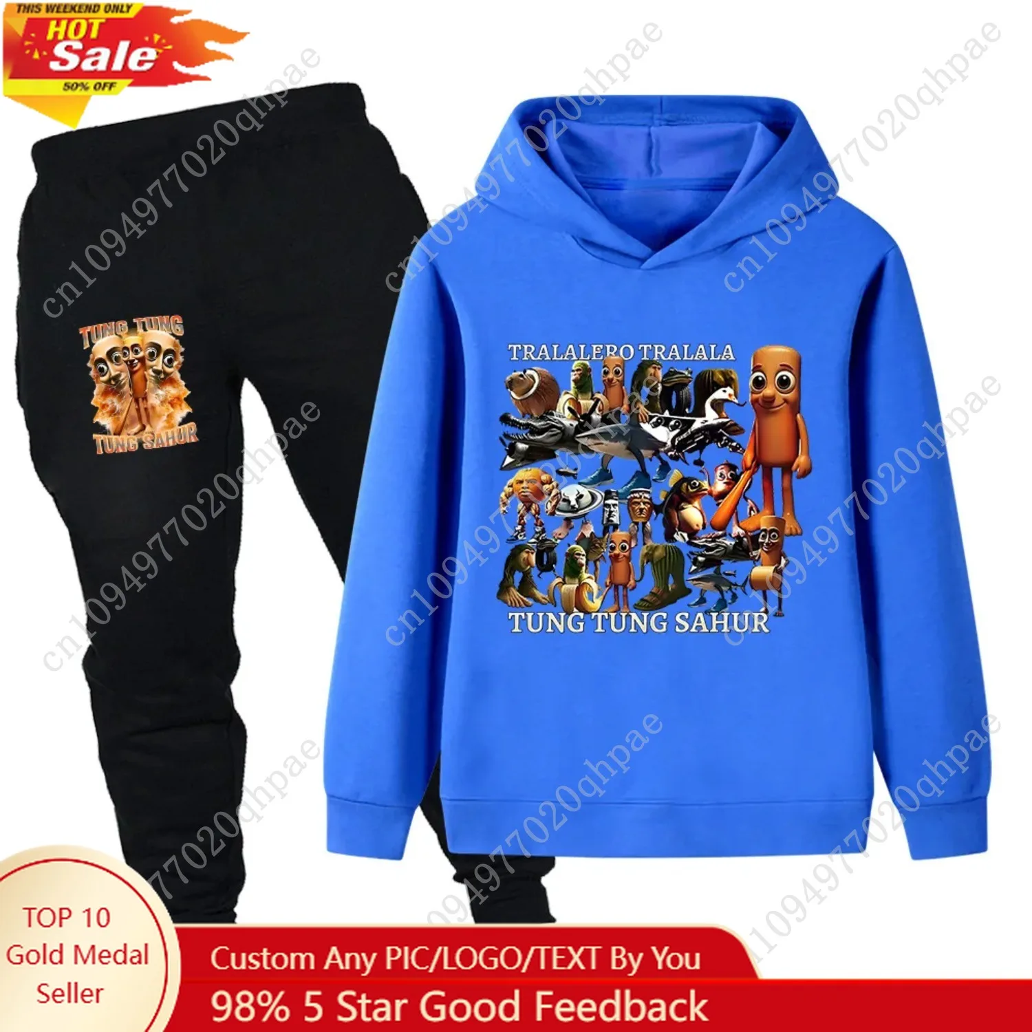 

Italian Brainrot Animals Tung Tung Tung Sahur Fun Print Children's Suit Boys Girls Fall & Winter Casual Fashion Top + Pants Set