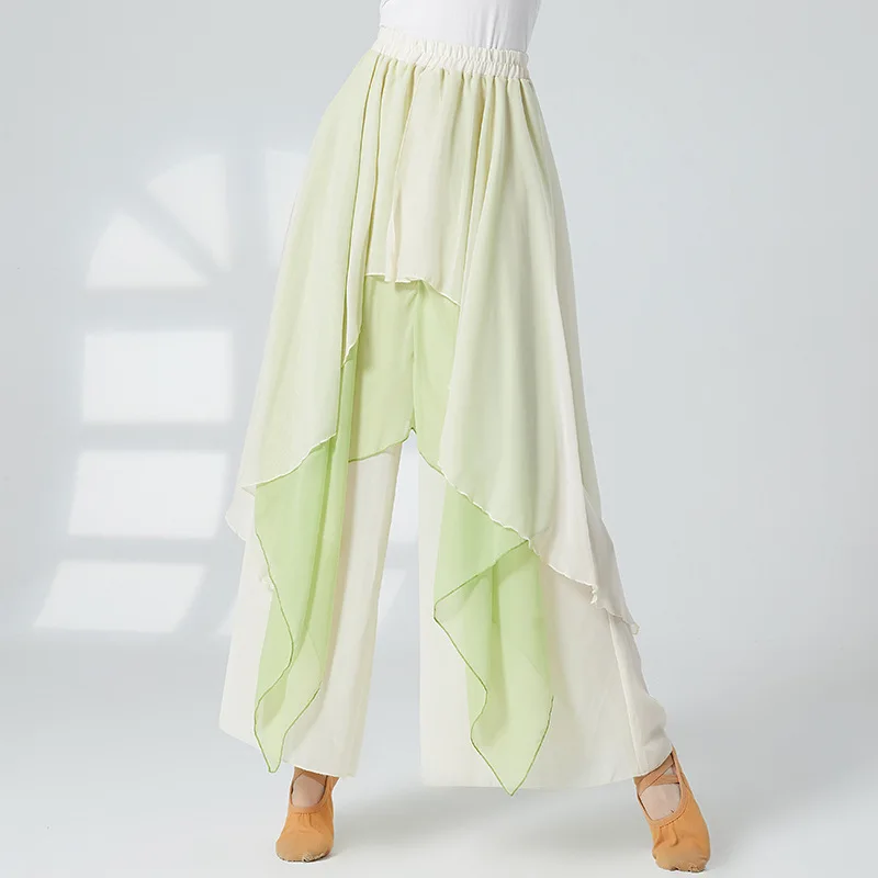 Chinese Folk Dance Classical Dancing Pants Women Yoga Ballet Trouser 3 Layers Fairy Body Rhyme Dancewear Side Split 2023 New