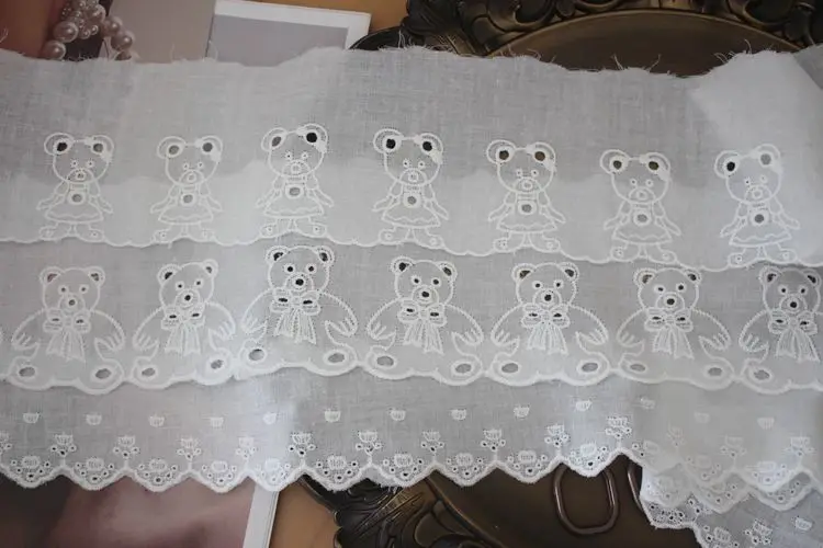 Pizzo ricamato con orsetto di cotone, accessori per la decorazione della casa dei bambini fai da te, finiture in pizzo, nuovo, RS4628, 10 iarde/lotto