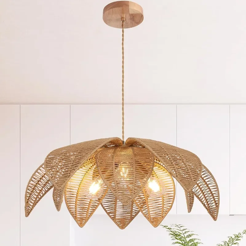 For Rattan Art Petals Living Room Light Japanese Style Silent Wind Bedroom Light Southeast Asia Retro Hotel B&B Restaurant Lamp